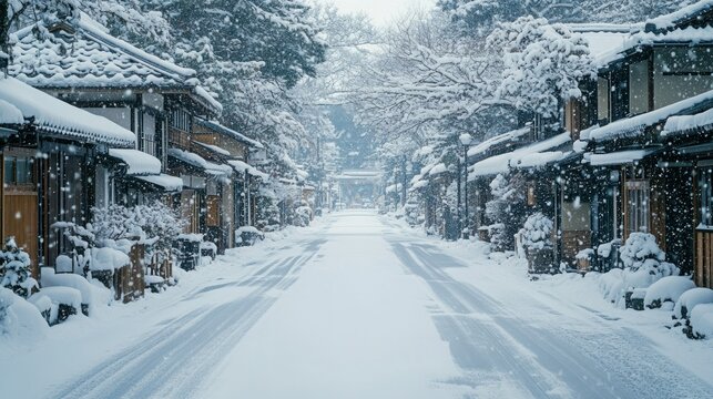 Snowy Japanese Village Street