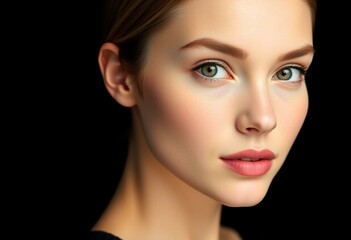Fototapeta premium Photorealistic female portrait isolated on black background