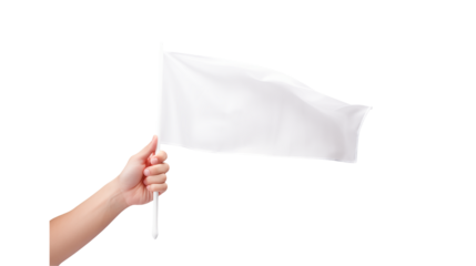 Hand holding a plain signal banner waving in the air on a simple pole isolated on transparent background	