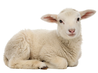 Cute Lamb Lying Down Isolated on transparent background cutout, PNG file, Cutout file
