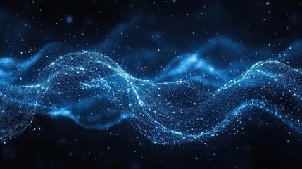 Wavy, glowing mesh of interconnected particles