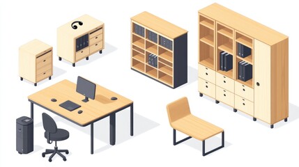 Office furniture isometric illustration