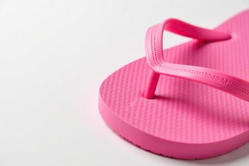 Close-up of a pink flip-flop against a pure white backdrop, studio, flip-flop, summer