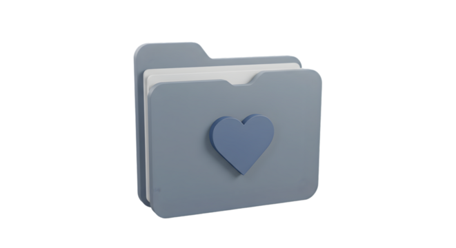A light blue folder with a heart on it isolated on a black background in a rendered style