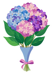 Beautiful hydrangea bouquet illustration with floral arrangement in vase for decoration art
