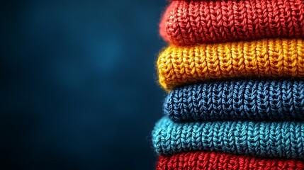 Stacked colorful knit sweaters