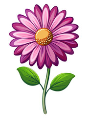 Illustration of a purple flower with green leaves, floral design, botanical drawing, flower art, bloom