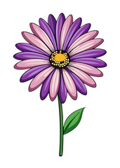 Illustration of a purple flower with stem and leaf floral design botanical drawing vector art