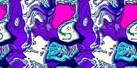 Modern marbled boho seamless border pattern. Funky wavy fashion background banner design. Painterly swirl effect for summer retro 80s vibes wash tape blue pink trim.