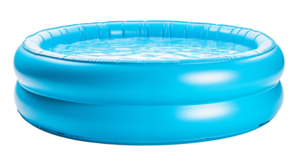 Inflated blue round kiddie pool filled with water isolated on transparent background	