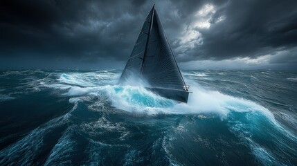 Stormy seas, sailing yacht battles waves