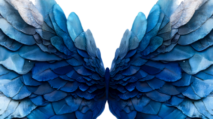 Majestic blue feather wings, plumage, avian inspiration, cut out transparent