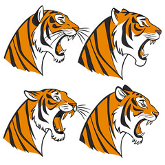 Fototapeta premium Tiger face silhouette set bundle vector design 