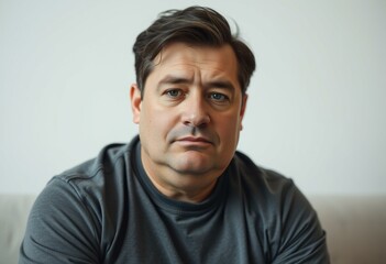 Fototapeta premium Portrait of a 35-year-old male with a relaxed but slightly sad expression