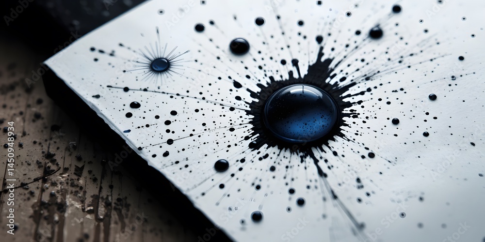 Fototapete Ink Drop Art, Abstract Splash Of Color On Paper, Vivid Ink Texture Close-up. Liquid Pigment Detail Creates Unique Patterns. Beautiful Artistic Macro Shot.