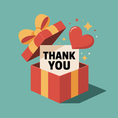 Thank You Gift Box with Heart and Card Illustration