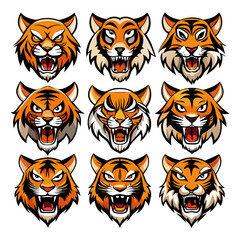 Obraz premium Tiger face silhouette set bundle vector