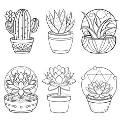 Hand drawn vector set of flowers and plants line art design