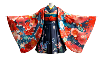 Floral Pattern Kimono on Mannequin, Eastern Garment, cut out transparent
