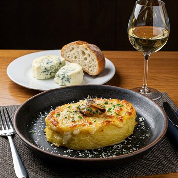 uma por&ccedil;&atilde;o individual de nhoque de batata caseiro, gratinado com uma generosa camada de parmes&atilde;o italiano ralado e mussarela de b&uacute;fala derretida