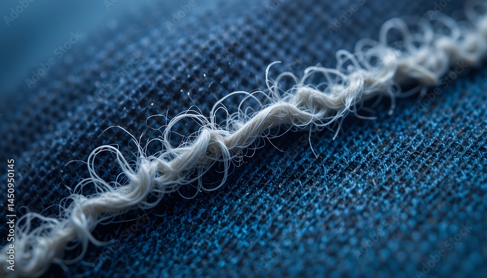 Poster Extreme Macro Of Fabric Threads Separating Detail Visible Texture And Pattern Close Up. Fibers Pulling Apart Show Wear Fragility. Cloth Unraveling Is A Concept. Material Design Detail Shown Clearly.