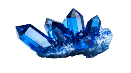 Deep blue cluster of raw crystal mineral specimen, cut out transparent