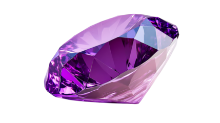 Purple faceted crystal gemstone, diamond like object, cut out transparent