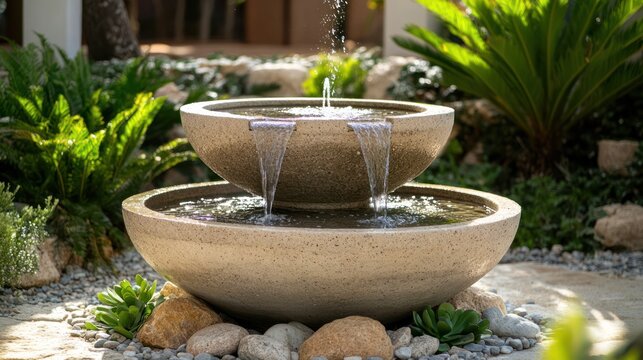 Outdoor double bowl water feature