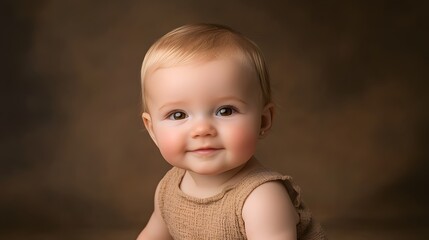 Adorable Baby Girl Portrait Studio Shot Brown Background