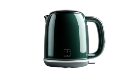 Shiny green electric kettle appliance object, cut out transparent