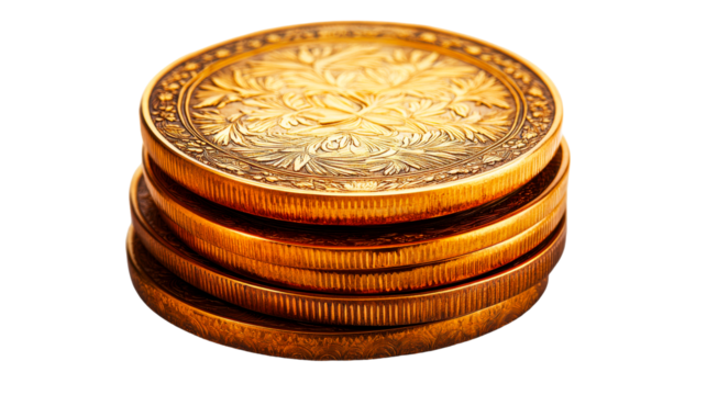 Stack of floral patterned coins, cut out transparent