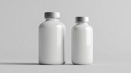 Two White Bottles on Gray Background