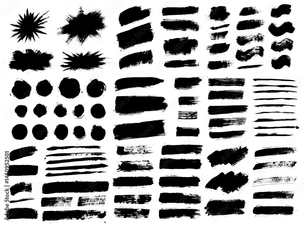 Aufkleber vector brush stroke textures of different shapes. paint text boxes and paintbrush collection. grunge