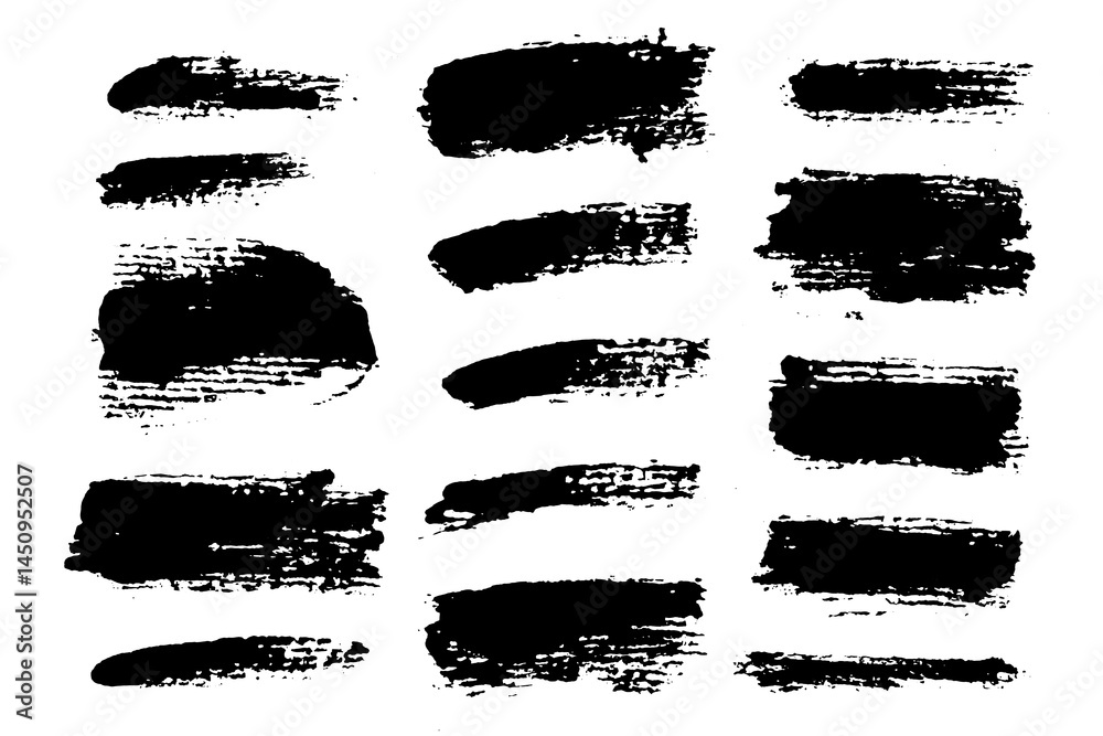 Aufkleber Vector brush stroke textures of different shapes. Paint text boxes and paintbrush collection. Grunge banners for authentic design vibe. Painted backgrounds