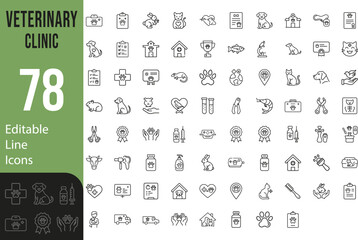 Collection Of Modern Thin Line Style Icons Set Of Animals Care Related Pets, Types Of Examinations And Veterinary Services And More Vector Illustration