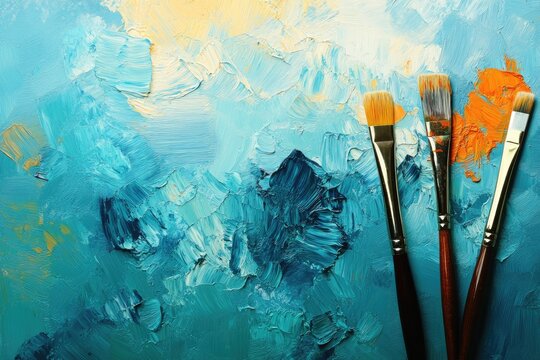 Abstract art canvas with paintbrushes