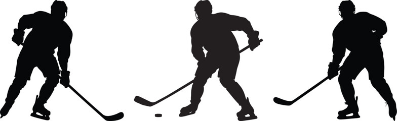 Action Ice Hockey Silhouettes Players Stick Puck Sport Game © Masud010