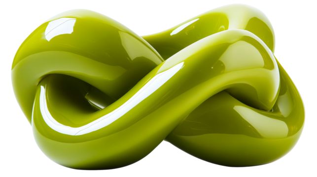 Abstract flowing smooth object, green, bright, knot, looped, cut out transparent