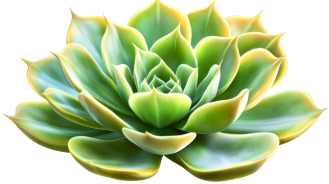 Vibrant green succulent rosette with yellow accents, cut out transparent - Powered by Adobe
