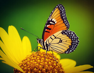 Obraz premium A beautiful butterfly sits on a flower, collects nectar.