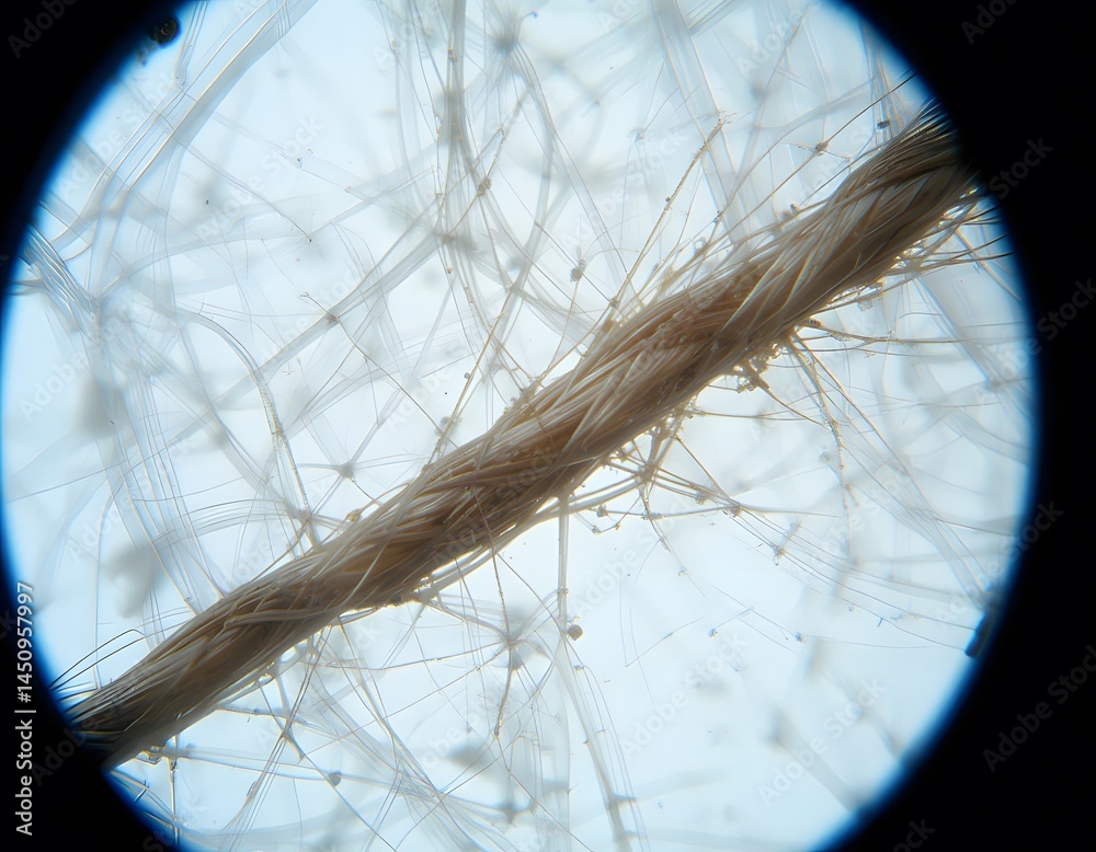 Poster macro view of natural tshowing interwoven strands. detailed fibers under magnification offer texture