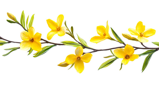 Branch with bright yellow flowers and buds, cut out transparent - Powered by Adobe