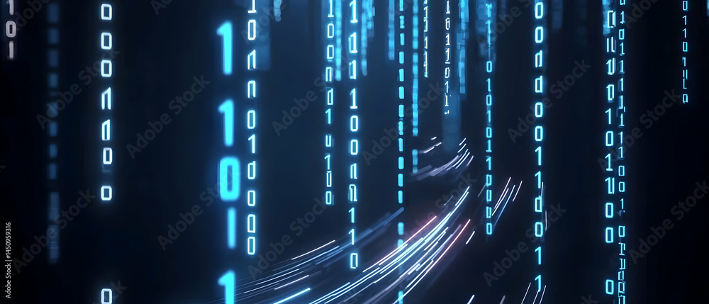 Poster Abstract Glowing Binary Code Background