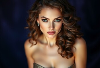Naklejka premium Glamorous woman in evening gown with flowing train