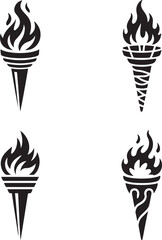 Medieval torches with burning fire silhouette set vector illustration isolated On Transparent Background