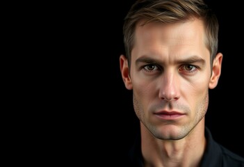 Fototapeta premium Male portrait on black background with shallow depth of field