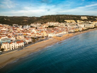 Fototapeta premium Aerial view of Sesimbra, Portugal's coastal charm