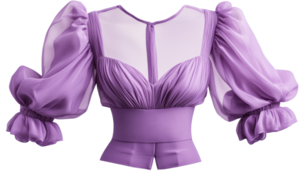 Elegant lilac blouse with sheer sleeves, pleated bodice, cut out transparent