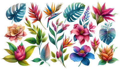 Garden dreams – exotic leaves & flowers in delicate watercolor harmony