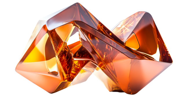 Abstract orange geometric shape, fluid crystal form, cut out transparent - Powered by Adobe